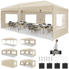 HOTEEL Pop Up Canopy Party Tent for Backyard,10x20 Canopy with 6 Removable Sidewalls & 4 Sandbags,Waterproof Easy Up Canopy Outdoor Tents for Parties,Weddings,Vendor Event,Patio,Blue(Top Reinforced)