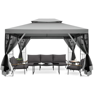 Hoteel 10x10 Gazebos for Patios, Canopy Tent Outdoor Gazebo Backyard Gazebo Patio with Mosquito Netting and Double Roof for Party, Wedding, BBQ and Event, Black