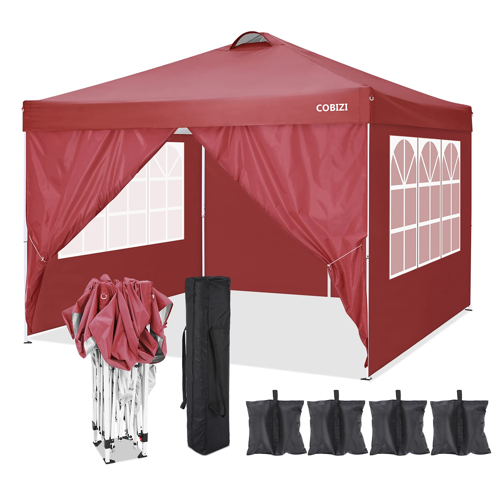 COBlZI 10'x10' Ez Pop Up Canopy Tent with 4 Sidewalls,Commercial Instant Gazebo Tents with 4 Sand Bags & 8 Stakes,Outdoor Patio Canopy for Parties,Backyard£¨Green£©