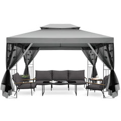 Hoteel 10x13 Outdoor Gazebo, Garden Tent for Patio Canopy with Leaf Screen Steel Frame and Mosquito Netting, Double Roof Canopy Tent for Deck, Backyard, Garden and Lawns