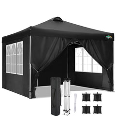 COBIZI Canopy 10x10 Waterproof Pop up Canopy Tent with 4 Sidewalls Outdoor Event Shelter Tent for Parties Sun Shade Party Commercial Canopy with Air Vent & Carry Bag, Black