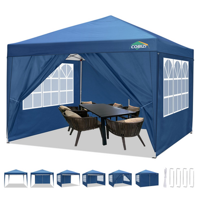 COBIZI 10x10ft Pop up Canopy Tent with 4 Sidewalls, Easy up Outdoor Waterproof Camping Tent,for Parties,Picnic, Blue