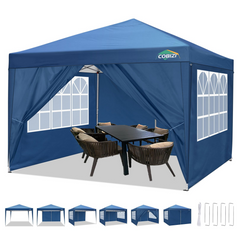 COBIZI 10x10ft Pop up Canopy Tent with 4 Sidewalls, Easy up Outdoor Waterproof Camping Tent,for Parties,Picnic, Blue