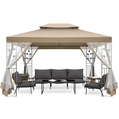 Hoteel 10x10 Gazebos for Patios, Canopy Tent Outdoor Gazebo Backyard Gazebo Patio with Mosquito Netting and Double Roof for Party, Wedding, BBQ and Event, Black