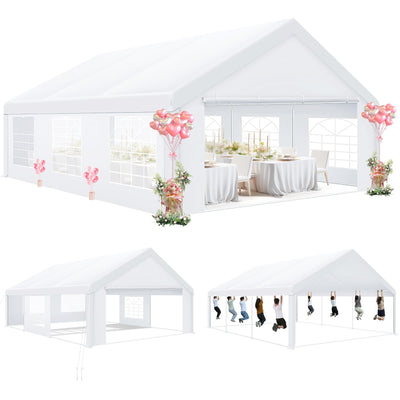 HOTEEL 20x20 Party Tent Heavy Duty with Removable Sidewalls & 4 Built-in Sandbags, Commercial Wedding Large Tent, UV 50+, Waterproof, White