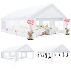 HOTEEL 20x20 Party Tent Heavy Duty with Removable Sidewalls & 4 Built-in Sandbags, Commercial Wedding Large Tent, UV 50+, Waterproof, White