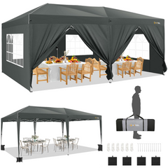 HOTEEL 10x20 Pop Up Canopy with Sidewalls, Easy Up Canopy Tent with Carry Bag, Outdoor Canopies with 4 Sandbags, Large Tents for Outdoor Events, Wedding, Backyard, Commercial, Black