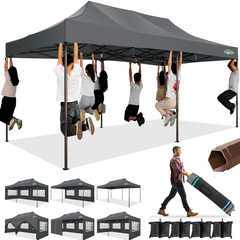 COBIZI 10x20 Pop Up Canopy Tent Heavy Duty with 6 Removable Sidewalls, Commercial Heavy Duty Pop Up Tent for Parties All Weather Waterproof and UV 50+ Wedding Tent with Roller Bag(Legs Upgraded)