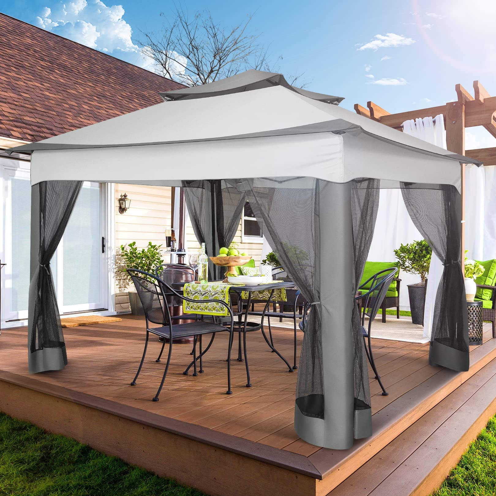 Outdoor Canopy Gazebo 11x11 Pop Up Gazebo Patio Gazebo with Mosquito Netting Outdoor Canopy Shelter