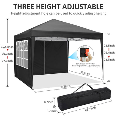 COBIZI 10'x10' Pop up & Protable Canopy Tent with 6 Sidewall & Carry Bag, Black SPC202