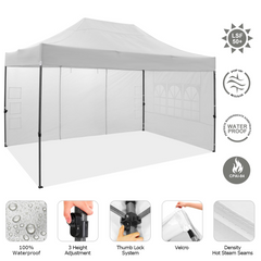 COBIZI 10'x15' Heavy Duty Pop Up Canopy Tent with 4 Sidewalls, Party Tent Outdoor Canopy UV50+ Waterproof Canopy Tent Event Shelter for Parties, Commercial-Series, 3 Adjustable Heights, White