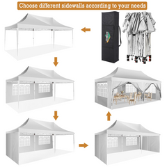 COBIZI 10x20 Pop up Canopy Gazebo, Outdoor Canopy Tent with 6 Removable Sidewalls, Easy up Sun Shade UV Blocking Waterproof Outdoor Tent for Backyard, Parties, Wedding, Birthday, BBQ, White