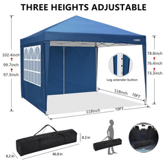 COBIZI 10x10ft Pop up Canopy Tent with 4 Sidewalls, Easy up Outdoor Waterproof Camping Tent,for Parties,Picnic, Blue