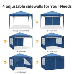 COBIZI 10x10ft Pop up Canopy Tent with 4 Sidewalls, Easy up Outdoor Waterproof Camping Tent,for Parties,Picnic, Blue