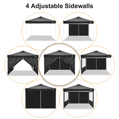 COBIZI Canopy 10x10 Waterproof Pop up Canopy Tent with 4 Sidewalls Outdoor Event Shelter Tent for Parties Sun Shade Party Commercial Canopy with Air Vent & Carry Bag, Black