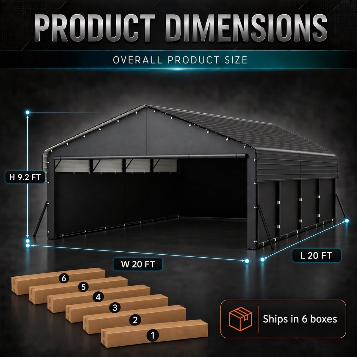 COBIZI 20'x20'  Large Metal Carport with Removable Fabric Sidewalls, SPC327