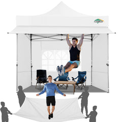 COBIZI 10'x10' Pop Up Canopy Tent with Awning & Sidewalls, Commercial Canopy Tents Instant Waterproof, UPF 50+ Sun Shade for Outdoor, Parties, Markets (White)