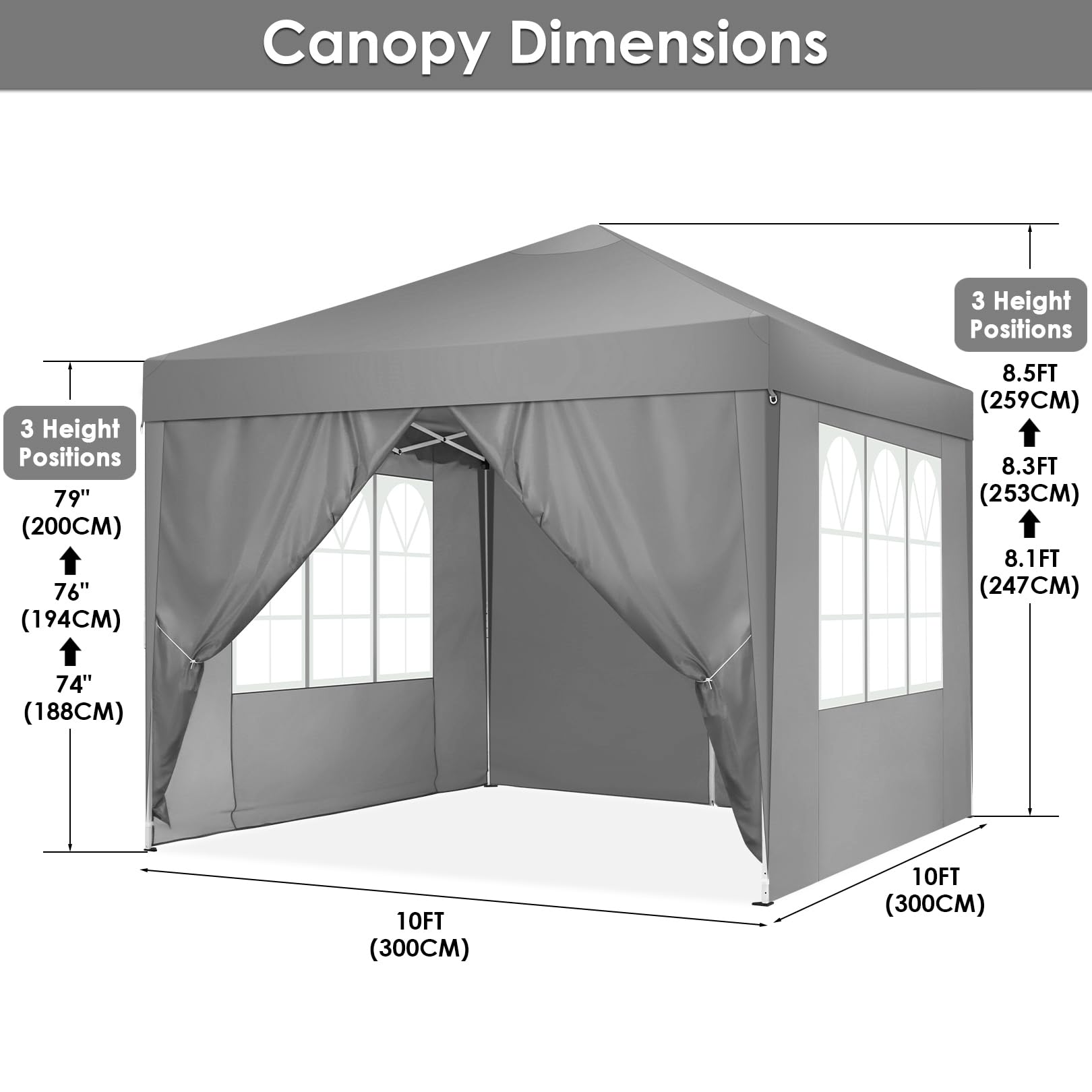 Hoteel 10'x 10' Pop up Canopy Straight Legs Instant Canopy for Outside Party Camping Canopy with 4 Removable Sidewalls