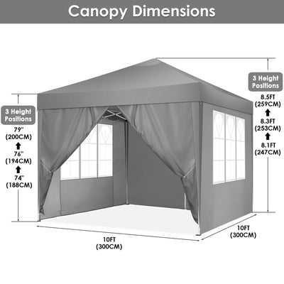 Hoteel 10'x 10' Pop up Canopy Straight Legs Instant Canopy for Outside Party Camping Canopy with 4 Removable Sidewalls