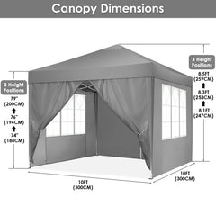 Hoteel 10'x 10' Pop up Canopy Straight Legs Instant Canopy for Outside Party Camping Canopy with 4 Removable Sidewalls