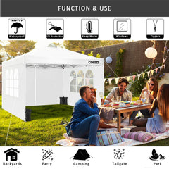 COBIZI Canopy 10'x10' Waterproof Pop up Canopy Tent with 4 Sidewalls Outdoor Event Shelter Tent for Parties Sun Shade Party Commercial Canopy