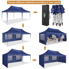 COBIZI 10x20 Canopy Tent with Sidewalls, 3 Adjustable Height Commercial Canopy, Pop Up Party Canopy with 12 Stakes & 6 Ropes,Blue