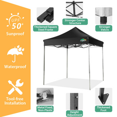 COBIZI 6.5x6.5 FT Pop up Canopy, Waterproof Commercial Canopy Tent,Outdoor Garden Gazebo, with Carry Bag