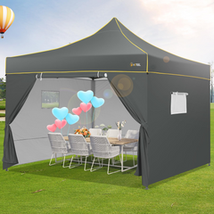 HOTEEL Canopy Tent, 10x10 Pop Up Canopy, Outdoor Tent with Mesh Window, Instant Tents for Party, Camping, Commercial, Waterproof Gazebo with 4 Removable Sidewalls, Carry Bag, Gray