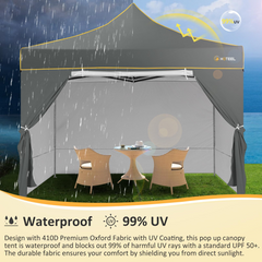 HOTEEL Canopy Tent, 10x10 Pop Up Canopy, Outdoor Tent with Mesh Window, Instant Tents for Party, Camping, Commercial, Waterproof Gazebo with 4 Removable Sidewalls, Carry Bag, Gray