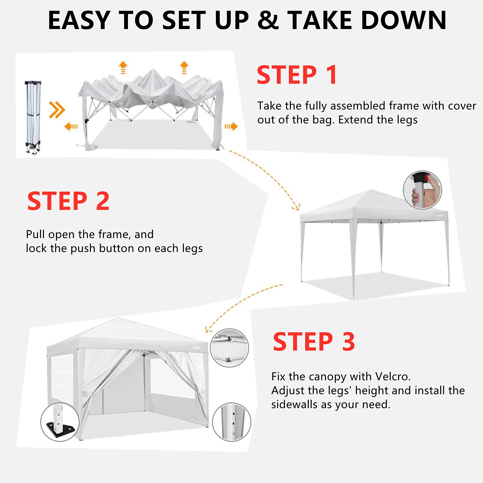 COBIZI 10¡®x10¡¯ Pop up Canopy Tent Protable Canopy Tent with 4 Sidewalls Waterproof Commercial Instant Shelter Tent for Parties, Wedding