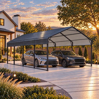 COBIZI 20'x20'  Large Metal Carport with Removable Fabric Sidewalls, SPC327