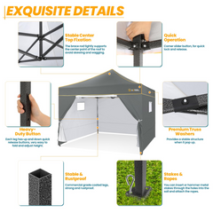 HOTEEL Canopy Tent, 10x10 Pop Up Canopy, Outdoor Tent with Mesh Window, Instant Tents for Party, Camping, Commercial, Waterproof Gazebo with 4 Removable Sidewalls, Carry Bag, Gray