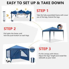 COBIZI 10x10ft Pop up Canopy Tent with 4 Sidewalls, Easy up Outdoor Waterproof Camping Tent,for Parties,Picnic, Blue