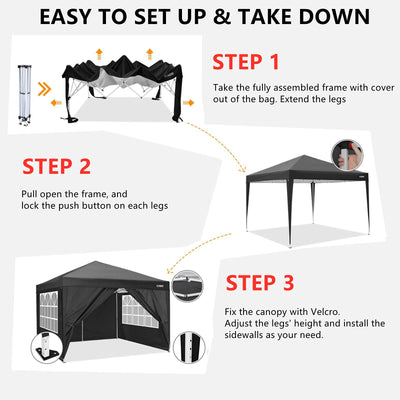 COBIZI 10'x10' Pop up & Protable Canopy Tent with 6 Sidewall & Carry Bag, Black SPC202