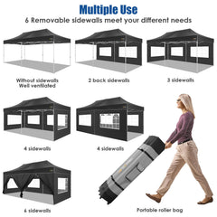 HOTEEL 10‘x20’ Pop up Canopy with 6 Removable Sidewalls Heavy Duty Party Tent Outdoor Event Gazebo Frame Thickened Commercial Canopy Tents