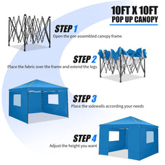 COBIZI 10x10 Pop Up Canopy Tent with 4 Removable Sidewalls, Waterproof Commercial Instant Gazebo Outdoor Tents