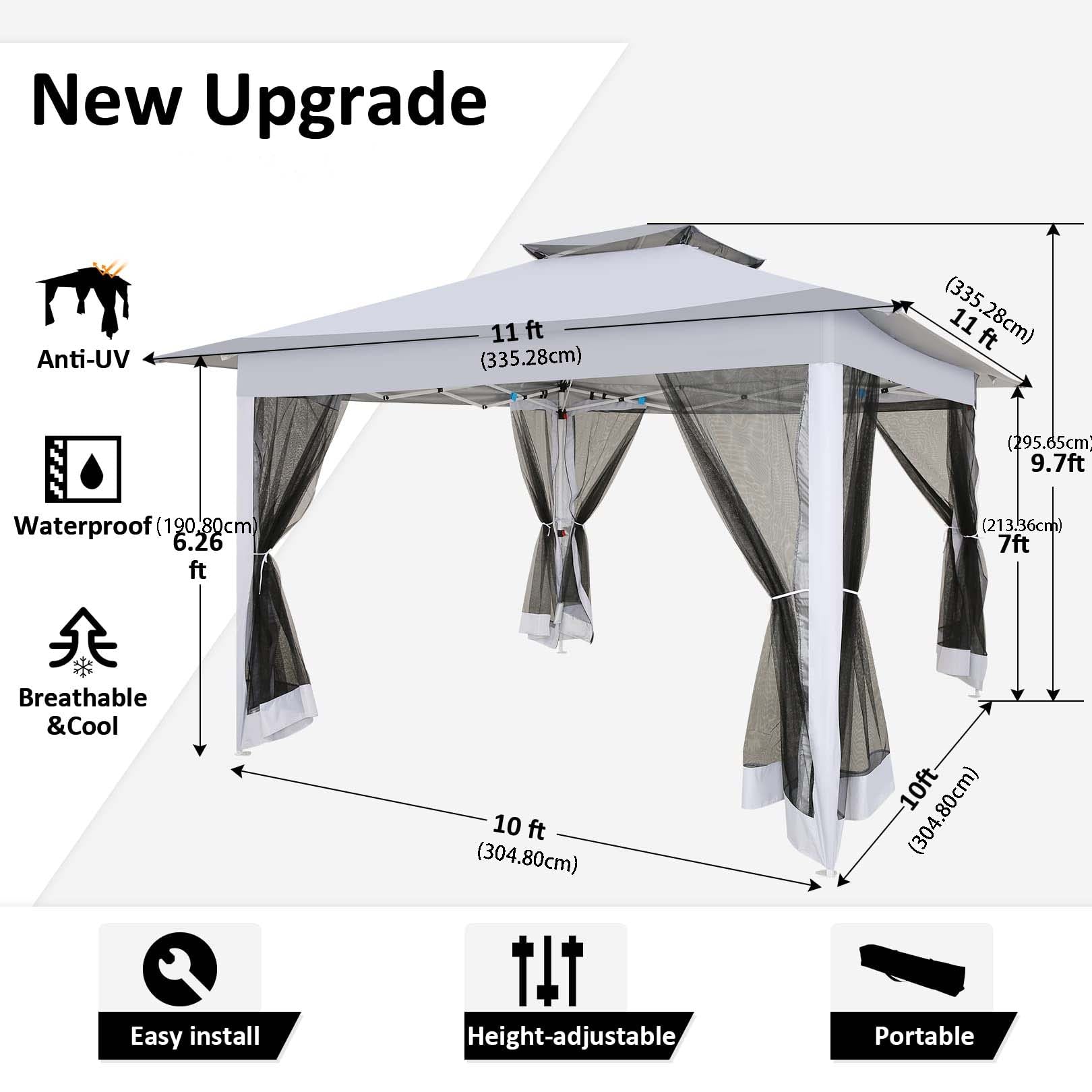 Hoteel 12'x12' Pop Up Gazebo Patio Outdoor Canopy Tent with 8 Mosquito Nettings, Adjustable Height and 144 Square ft of Shade for Garden, Party, Backyard with Vented Top, Storage Bag, Sandbags, Gary