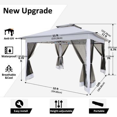 Hoteel 12'x12' Pop Up Gazebo Patio Outdoor Canopy Tent with 8 Mosquito Nettings, Adjustable Height and 144 Square ft of Shade for Garden, Party, Backyard with Vented Top, Storage Bag, Sandbags, Gary