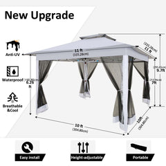 Hoteel 12'x12' Pop Up Gazebo Patio Outdoor Canopy Tent with 8 Mosquito Nettings, Adjustable Height and 144 Square ft of Shade for Garden, Party, Backyard with Vented Top, Storage Bag, Sandbags, Gary