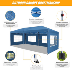 HOTEEL Pop Up Canopy Party Tent for Backyard,10x20 Canopy with 6 Removable Sidewalls & 4 Sandbags,Waterproof Easy Up Canopy Outdoor Tents for Parties,Weddings,Vendor Event,Patio,Blue(Top Reinforced)