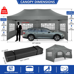 COBIZI 10x20 Pop up Canopy with 6 sidewalls Commercial Heavy Duty Canopy UPF 50+ All Weather Waterproof Outdoor Wedding Party Tents Gazebo with Roller Bag