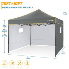 HOTEEL Canopy Tent, 10x10 Pop Up Canopy, Outdoor Tent with Mesh Window, Instant Tents for Party, Camping, Commercial, Waterproof Gazebo with 4 Removable Sidewalls, Carry Bag, Gray