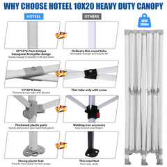 HOTEEL Tents for Parties, 10x20 Pop Up Canopy Tent Heavy Duty with 6 Sidewalls, Commercial Outdoor Canopy Tents for Event Wedding, All Season UV 50+& Waterproof with Roller Bag, Thickened Legs, Black