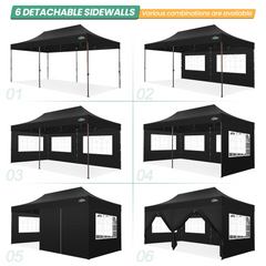 COBIZI 10'x20' Heavy Duty Canopy with Sidewalls, Ez Pop up Canopies, Folding Protable Party Tent, Outdoor Sun Shade Wedding Gazebos with Roller Bag,Black
