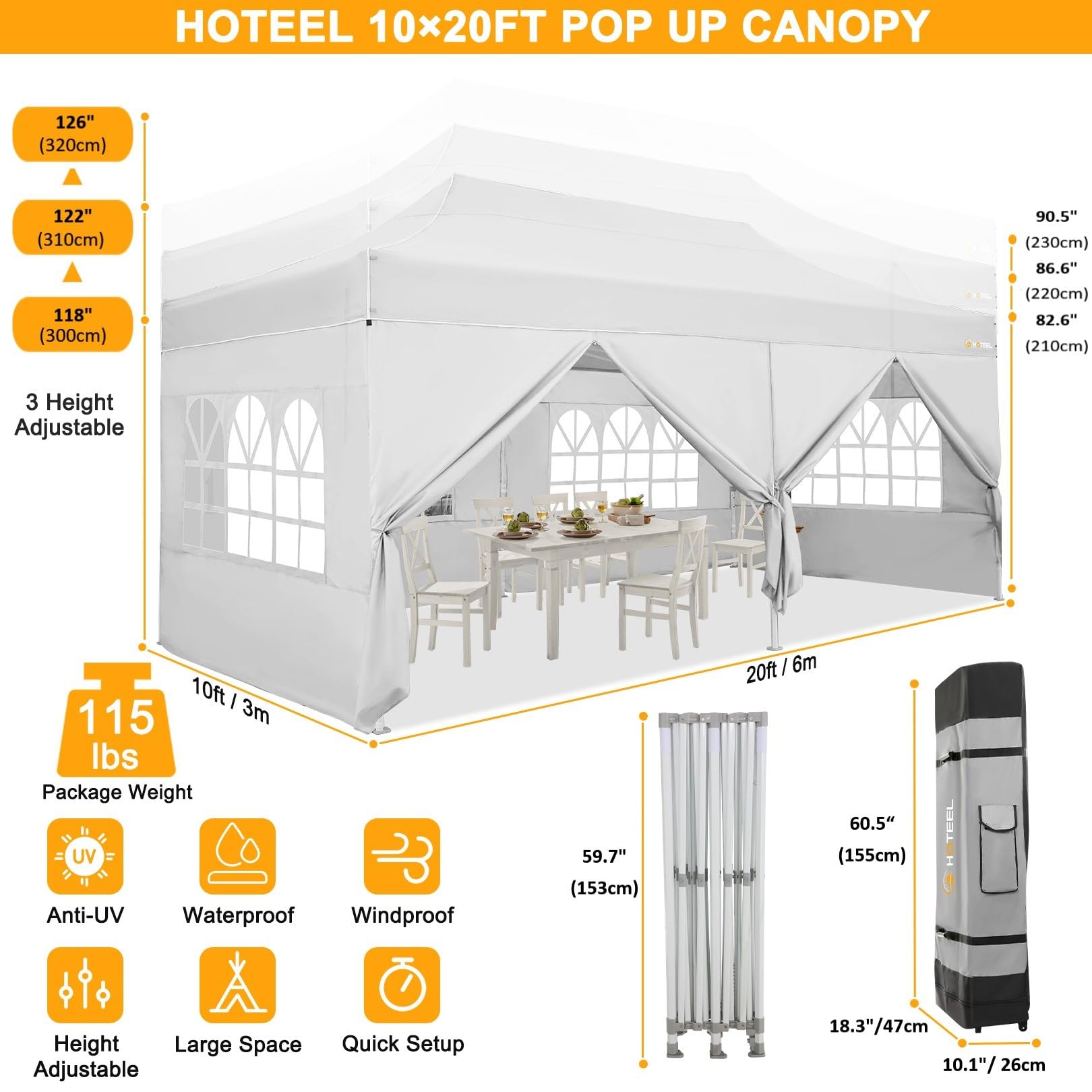 HOTEEL Tents for Parties, 10x20 Pop Up Canopy Tent Heavy Duty with 6 Sidewalls, Commercial Outdoor Canopy Tents for Event Wedding