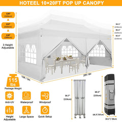 HOTEEL Tents for Parties, 10x20 Pop Up Canopy Tent Heavy Duty with 6 Sidewalls, Commercial Outdoor Canopy Tents for Event Wedding