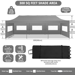 COBIZI 10'x30' Pop Up Canopy with 8 Sidewall, Heavy Duty Canopy UPF 50+ All Season Wind Waterproof Commercial Outdoor Wedding Party Tents