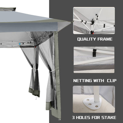 HOTEEL 12x12 Outdoor Pop-up Gazebo Canopy with Mosquito Netting 2-Tiered Vented Top 3 Adjustable Height for Backyard, Garden, Lawn,Light Grey