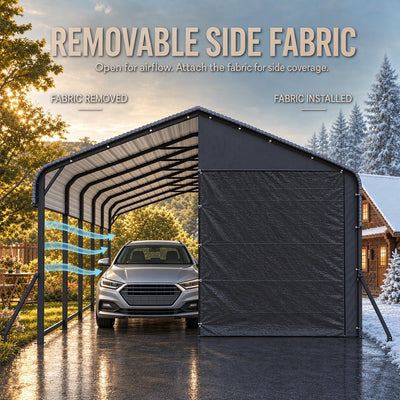 COBIZI 20'x20'  Large Metal Carport with Removable Fabric Sidewalls, SPC327
