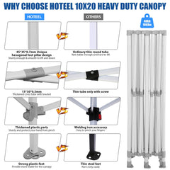 HOTEEL 10‘x20’ Pop up Canopy with 6 Removable Sidewalls Heavy Duty Party Tent Outdoor Event Gazebo Frame Thickened Commercial Canopy Tents